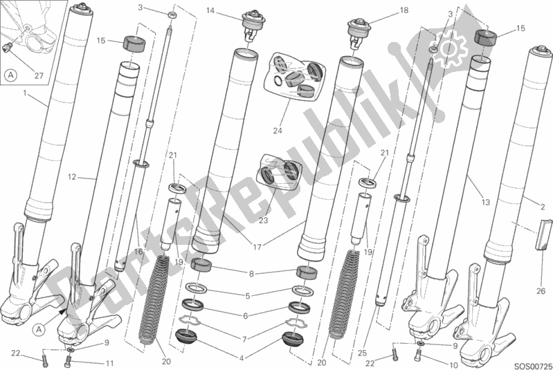All parts for the Front Fork of the Ducati Monster 821 Stealth 2019
